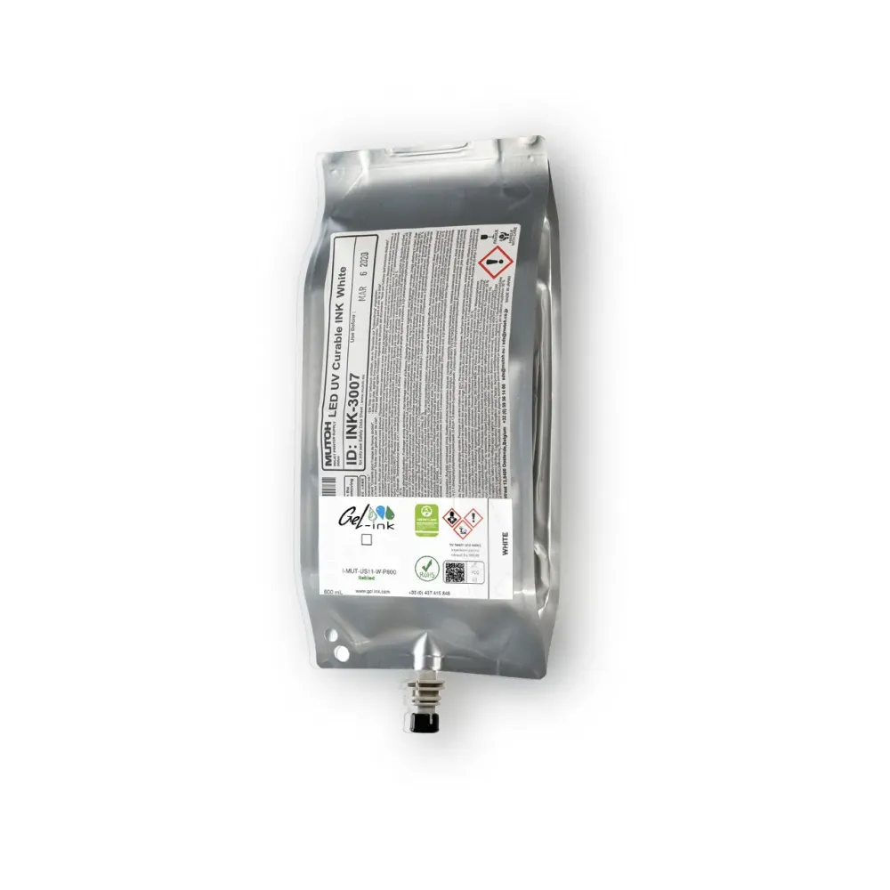 Mutoh US11 compatible ink + chip (Pouch) - Refill 800 mL – White